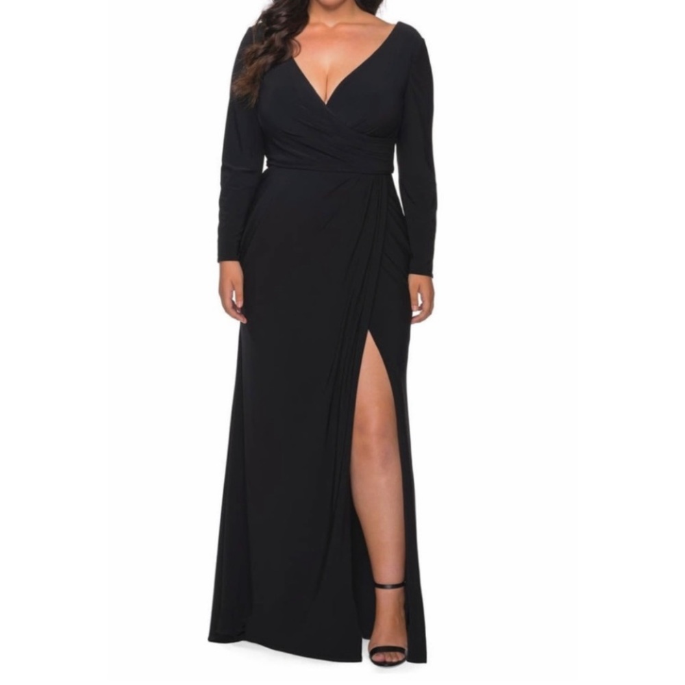 La Femme dress black 29044 long sleeve Faux Wrap